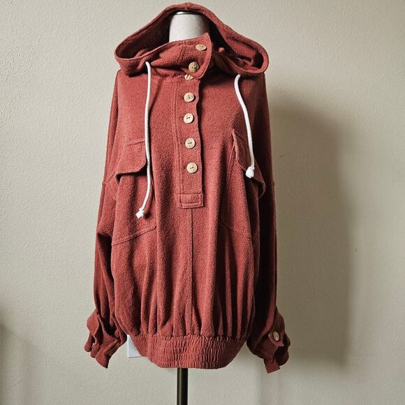 Free People Sweaters - Free People Beach Sail Away Hoodie Pullover Oversize Rust Terrycloth Medium